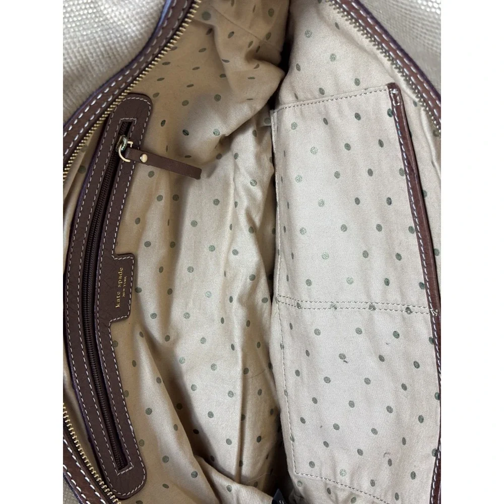 Kate Spade Stevie Baby Satchel Tan Canvas‎ Brown Trim Utility Bag Chic